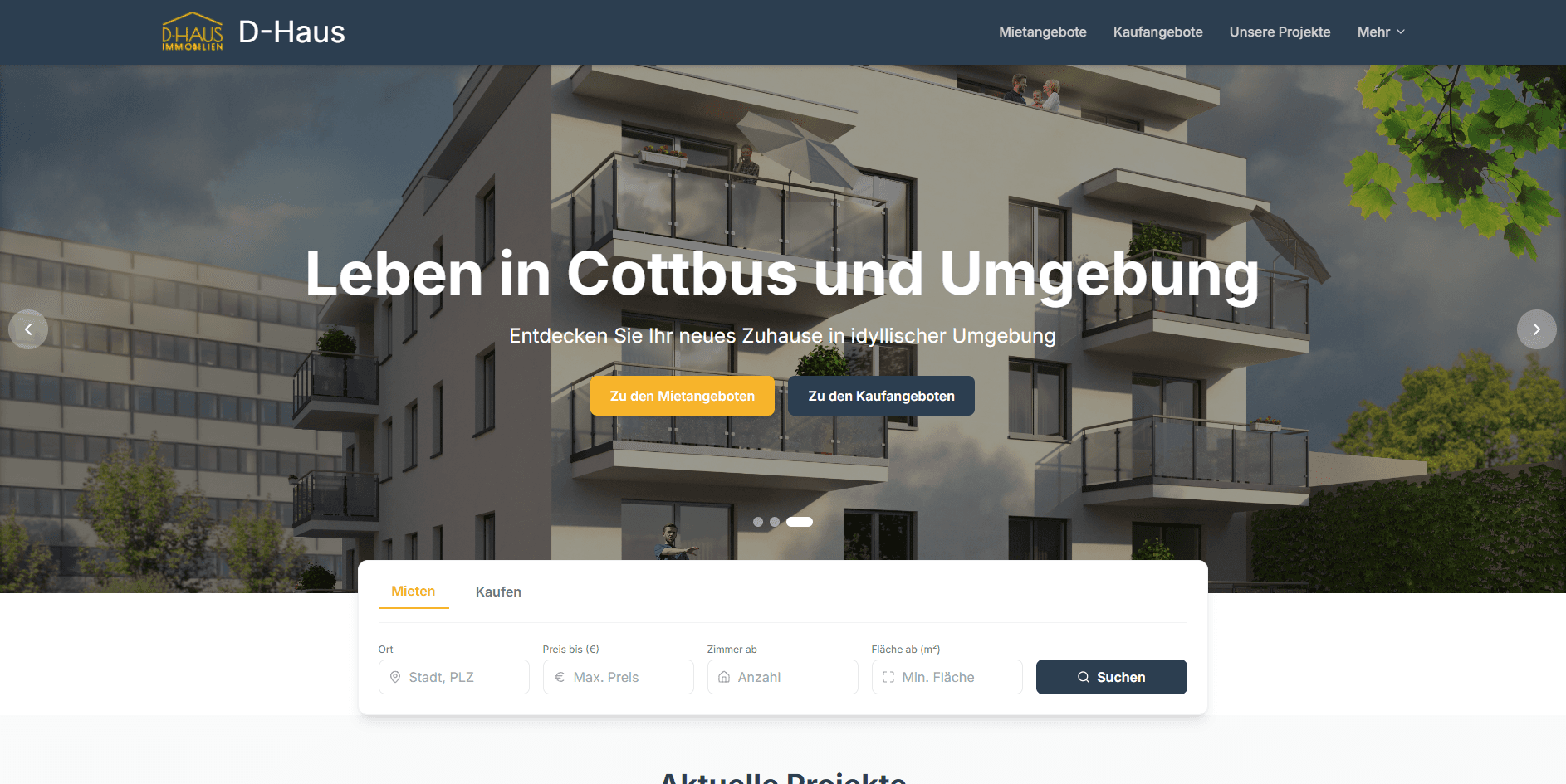 Kundenprojekt d-haus.net, Immobilienwebseite